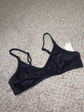 Aerie Ribbed Scoop Bralette Black NWT Size L/IG Soft Stretch Minimalist